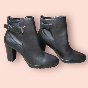 Metaphor Black High Heel Ankle Boots Womens 8M Platform Zip Buckle Dress Booties